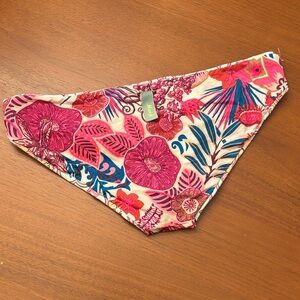 Maaji Pink Floral Bikini Bottom with Blue Tropical Accents